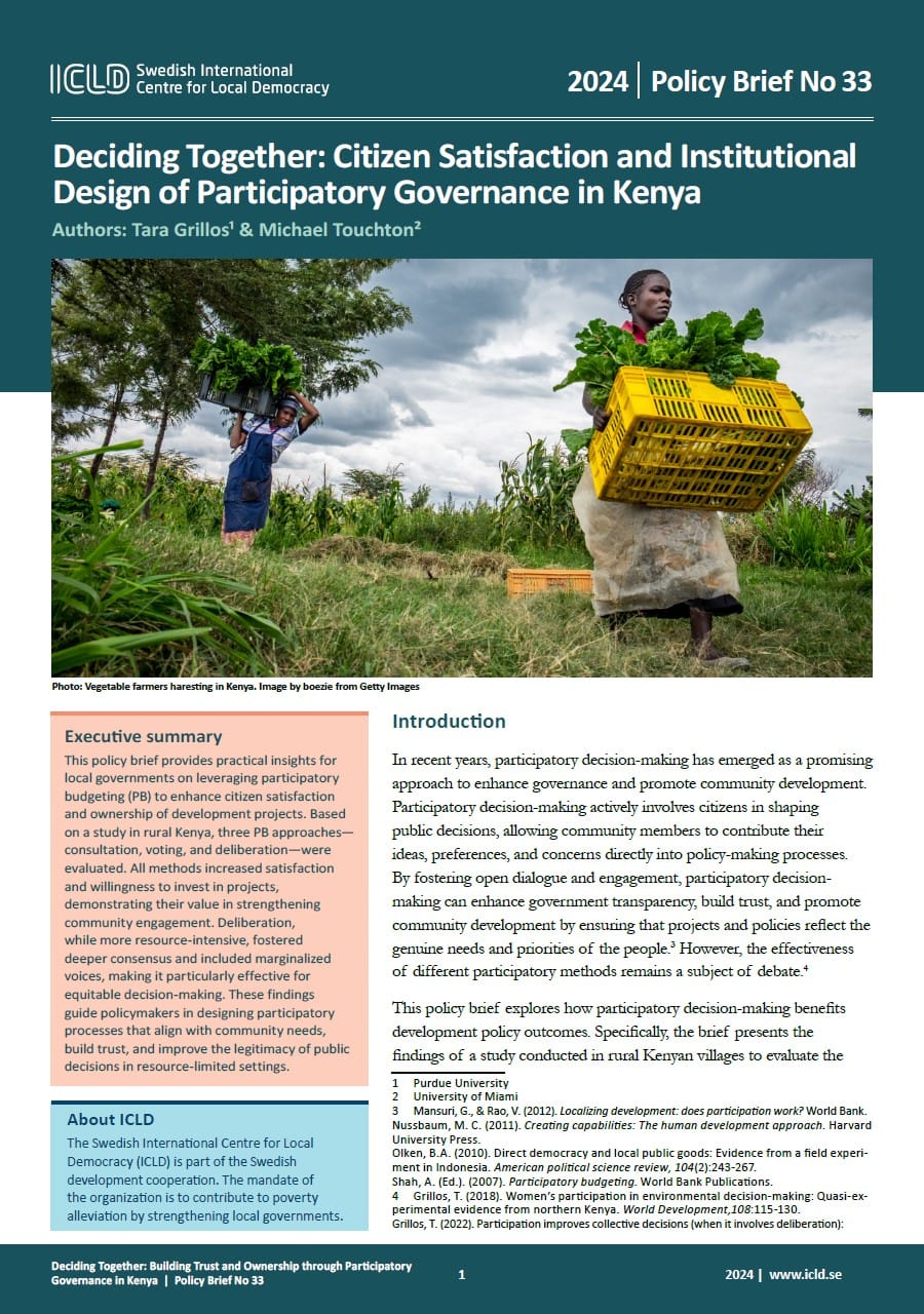 Deciding Together: Citizen Satisfaction and Institutional Design of Participatory Governance in Kenya