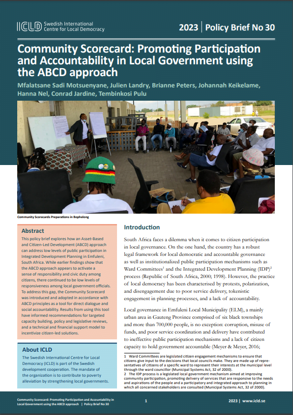 Community Scorecard: Promoting Participation and Accountability in Local Government using the ABCD approach