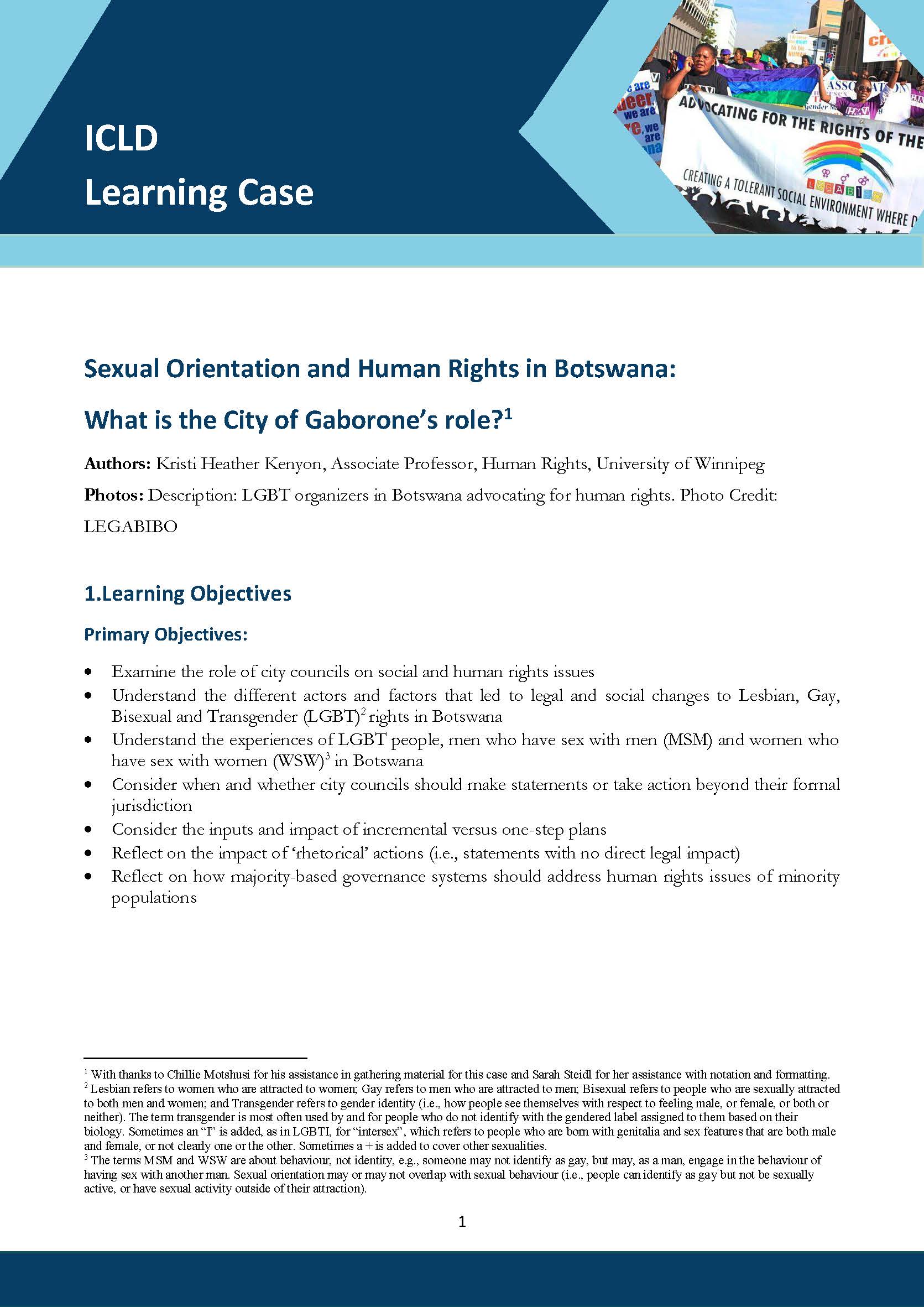 Sexual Orientation and Human Rights in Botswana – The City of Gaborone’s role