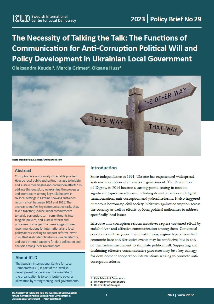 The Necessity of Talking the Talk: The functions of Communication for Anti-Corruption Political Will and Policy Development in Ukrainian Local Government