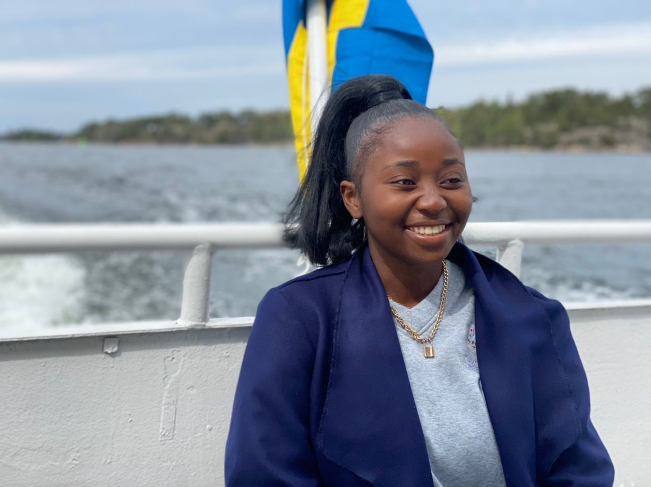 Tapera Joy Mbewe during her visit to Kungsör, Sweden. Photo: Private.