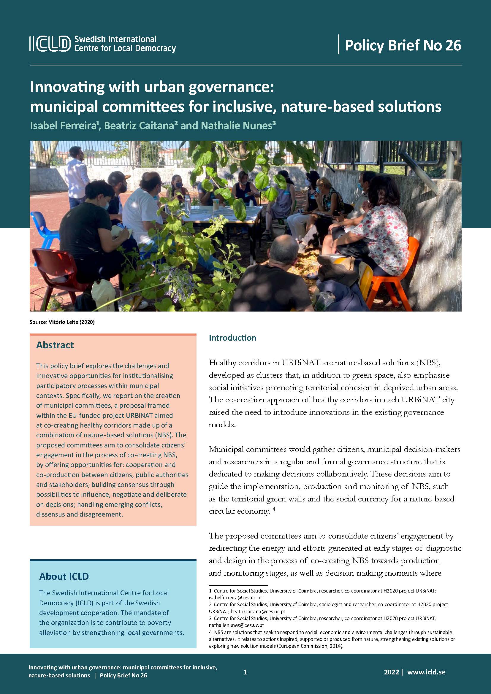 Innovating with urban governance: municipal committees for inclusive, nature-based solutions