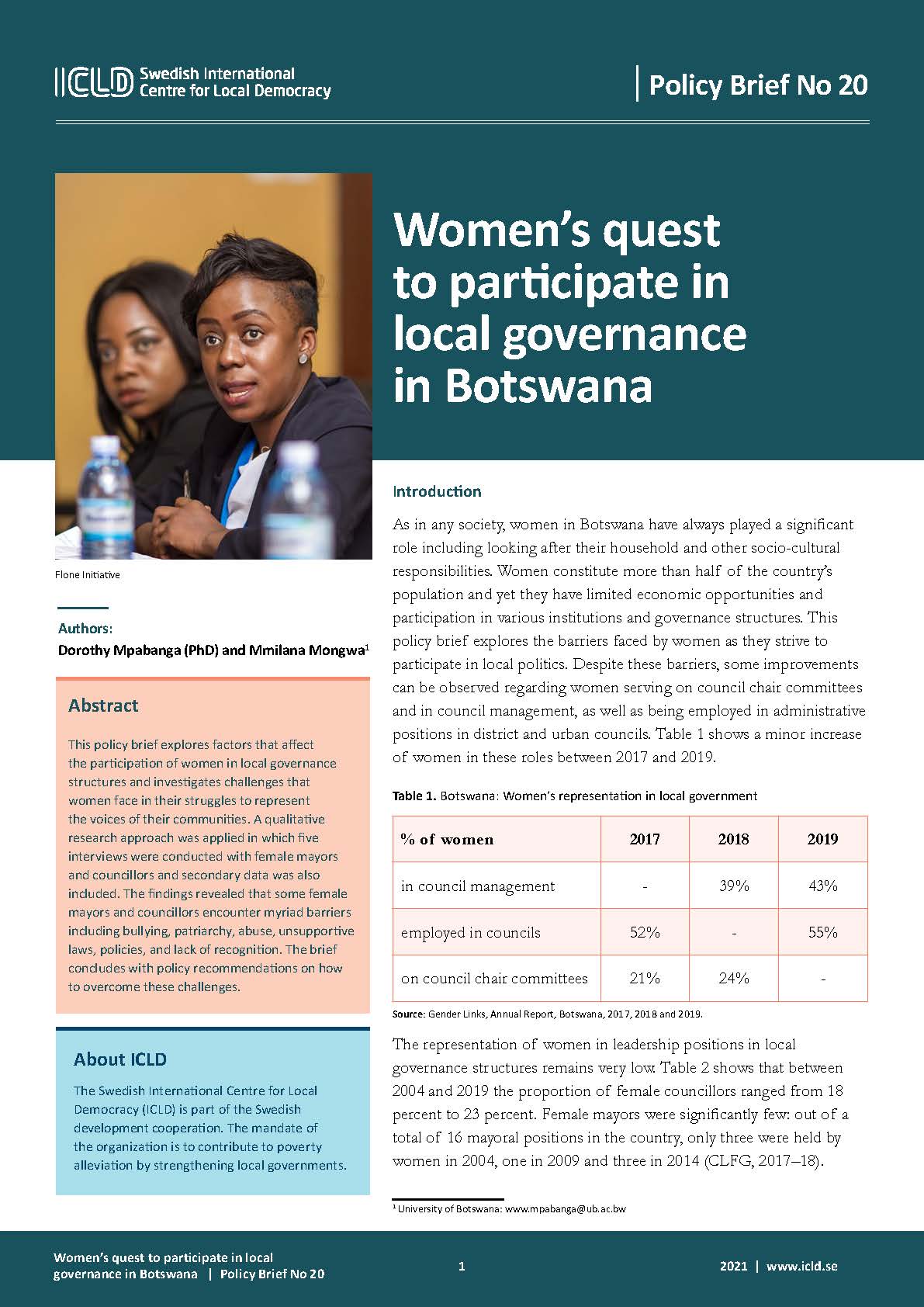 Women’s quest to participate in local governance in Botswana