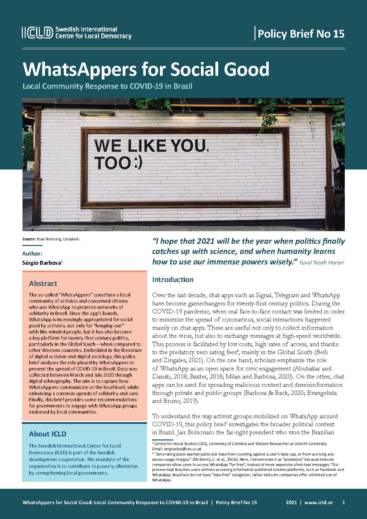 WhatsAppers for Social Good: Local Community Response to Covid-19 in Brazil