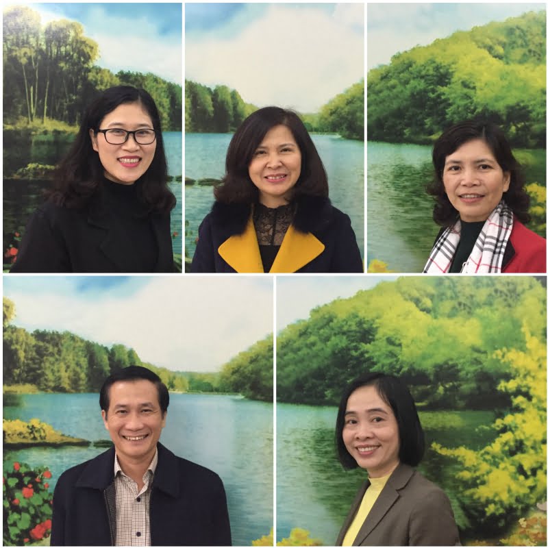 Kollage med fem personer som arbetar i stadsdelen Cau Giay i Hanoi.